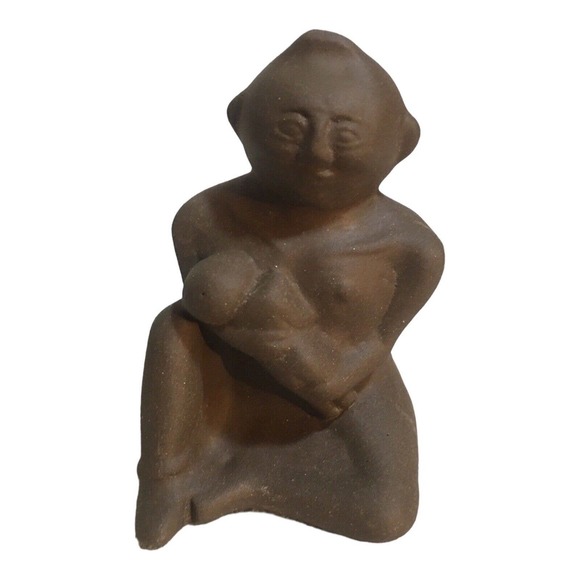 Vtg Cahokia Mounds ''Mother and Child'' Ceramic Sculpture Figurine 4”